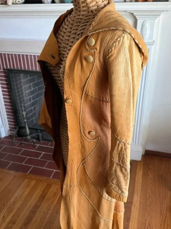 Vintage Pieles Pitic 70’s whipstitch leather raw edge festival hippie coat - Picture 2 of 13